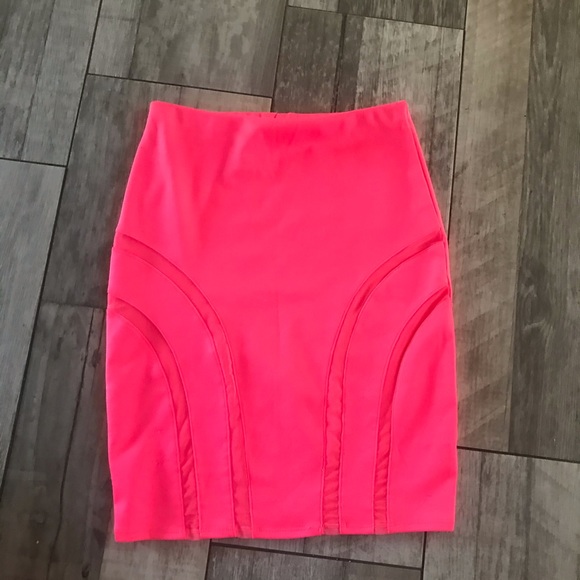 PINK High Waisted Mesh Pencil Skirt - Picture 4 of 6